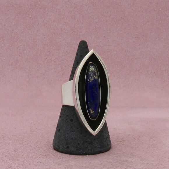 sterling silver vintage shadowbox lapis lazulli ring size 7.5 - Picture 1 of 3